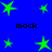 Green star-shaped icons with blurred edges on a solid blue background, arranged in with four instances of the text 'mack' below them
