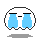 Pixel art contact sheet showing two frames of a crying emoji-style icon with blue tears and black outlines on white background.