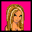A 4-frame pixel art contact sheet of a cartoon woman with blonde hair, showing different body parts against a bright pink background.