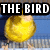 A four- shows a yellow bird with text overlays: 'THE BIRD' top-left, 'IS' top-right, 'THE WORD' bottom-left, and the bird's head turning right in the bottom-right