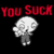 Static pixel art icon featuring red text and a grayscale stick figure on black background.