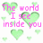 Pixelated green hearts and pink text on white background with no visible animation changes.