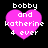 Four identical pink heart-shaped icons with white text reading "bobby and katherine 4 ever" on a black background, displayed in a