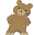 Four 32x32 pixel animated frames of a brown teddy bear mascot in different poses on a gray background.