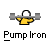 A static contact sheet showing two identical frames of a pixelated yellow stick figure lifting a gray barbell with white weights, displayed on a light gray background with promotional text for 'badassbuddy.com' and the label 'Pump Iron'.