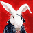 Static 48x48 pixel icon featuring a white rabbit-like face with large ears against a solid red background, wearing dark clothing and showing minimal facial features.