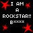 Pixelated black background with red star shapes and white text reading "I AM A ROCKSTAR!!" and "Bxxxx" in a pattern