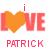 Pixelated 'i LOVE' text with orange heart replacing L, pink letters on white background; three names below in pink block letters.