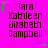 A static image with a bright pink background displays six identical text blocks arranged in two of three, each containing the names 'Tara Kathleen Elizabeth Campbell' in dark brown pixelated font
