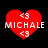 Four red heart-shaped icons with white text and symbols on black background, each displaying 'MICHALE' flanked by '<3' above and below.
