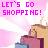 Pixelated image with pink text reading 'LET'S GO SHOPPING!' above a blurred figure holding shopping bags.