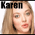 Pixelated image of a person with long light brown hair, overlaid text 'Karen' and pink 'MEAN GIRLS' on black background.