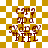 four identical pixelated text-based icons on a yellow-and-white checkered background, each displaying stacked words in brown lettering