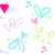 Pixelated pattern of pastel hearts and bows on white background with occasional bright pink accents.