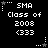 Black background with white pixelated text reading 'SMA Class of 2008 (333)' and small star icons in four corners, each corner showing a different animation state.