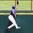 Pixelated image of a baseball player in mid-air catching a ball, with repeated text overlays on a blue background.