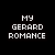Six pixelated text labels arranged in two on a black background, each reading "MY [NAME] ROMANCE" with one label in red