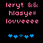 Pixelated pink text on black background with blue heart symbols below, showing animation change in heart positions.