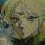 Pixelated anime-style character with blonde hair and a green garment, shown in nine sequential expressions from neutral to closed eyes.