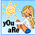 Animated contact sheet of a pixel art buddy icon featuring a blonde girl with sun motifs and changing text phrases.