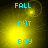 A four- of pixelated text displaying 'FALL OUT BOY' in cyan letters over a yellow gradient background with subtle circular light effects