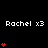 Static image of multiple 'Rachel x3' text labels with red heart icons in various vertical arrangements on a black background.