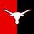 Pixelated white longhorn silhouette on red and black background with 'Lutheran West' text in white block letters.