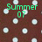 Brown background with scattered light blue circular shapes and green pixelated text reading 'Summer 07' in the center.