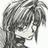 Pixelated grayscale anime-style character with tousled hair, side profile, closed eyes, and a faint smile against a white background.