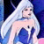 A pixelated cartoon character with long white hair and blue dress on left, next to green background with "Original Icons .com" text in bright green font on right.
