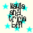 Pixelated text 'Kayla and Erica' over light blue stars on a white background with visible pixelation.