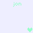 Light blue background with four instances of the text 'jon' and three pixelated heart symbols in light green.