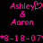 Pixelated pink text on black background shows 'Ashley & Aaron' with heart symbol above 'Ashley' in left view, no heart in right view, date '08-18-07' below.