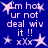 Blue background with white pixelated text reading "I'm hot ur not deal wiv it !!" and pink star symbols in various positions.