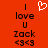 Red background with black text reading 'I love U Zack <3<3' and a white pixelated heart symbol above the text.