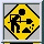 Yellow diamond-shaped warning sign with black silhouette of person lifting weights, surrounded by gray background and white border.