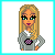 Pixel art with a cartoon character, pants, and text fragments in cyan on white background