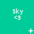 A static image with a teal background displays repeated 'sky <3' text and changing symbols between