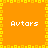 Orange background with yellow pixelated border and four white "Avtars" text blocks arranged in a
