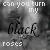A pixelated image with grayscale background showing text and roses, where one rose changes from black to red.