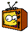Pixelated cartoon TV with orange casing, two black antennas, and a yellow screen showing Spongebob Squarepants' face in two expressions.