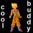 A 48x48 pixel animated contact sheet showing two frames of a Dragon Ball Z character in orange martial arts uniform with blue accents, one frame without energy aura and the other with bright yellow-orange flame-like aura surrounding the figure.