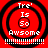 Red circular target with black rings and white text reading 'Tre' Is 50 Awsome' and multiple exclamation marks below.