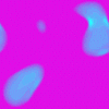 A vibrant pink background with scattered light blue irregular shapes that shift slightly in position and brightness across frames.