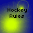 Four- of 'Hockey Rules' text with yellow glow effects on blue background, showing animation changes in light positions