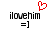 A pixelated image shows two identical text-based icons with 'ilovehim' and '=]' text, one featuring a red heart symbol above the text.