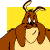 Brown cartoon dog with long ears and antlers, yellow background, showing mouth opening from closed to wide