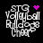 Pixelated white text forms 'STG Volleyball Bulldogs Cheer' on black background with animated pink heart and dot patterns.