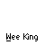 Pixelated character in yellow crown and red robe holding golden scepter on gray background with "Wee King" text below.