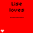 Red background with repeated 'Lise loves' text and white heart symbols in varying quantities across positions